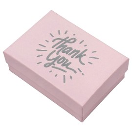 TheDisplayGuys - 10-Pack Cardboard Kraft Paper Gift Boxes w. Lid & Cotton Padding - Pink/Silver "Thank You" - 3.3" x 2.3" x 1.0" (#32)
