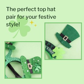 Needzo St. Patricks Top Hat Bopper Headband and Glasses, Festive Green Party Accessories, One Size Fits Most (Pack of 2)