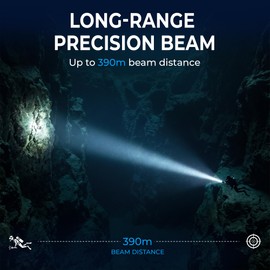 Blue Reef 2000 Lumens Scuba Dive Light, 390m Long-Range Beam, 4Hr Runtime / 2Hr at Full 2000LM Output – USB-C Rechargeable, 100m Waterproof Diving Flashlight for Scuba & Night Diving
