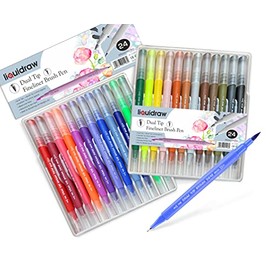 Liquidraw Dual Tip Brush Pens Fineliner Colouring Set Fineliners Coloured Watercolour Markers In Case For Adult Colouring Books, Sketching, Painting, Calligraphy, Drawing & Lettering (24)