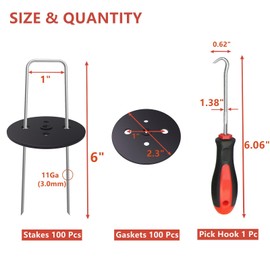 MySit Weed Fabric Staples, 6 inch Landscape Fabric Pins Garden Staples with Gaskets Pick Hook, U Shaped Stakes for Ground, Gardening, 100 Pack