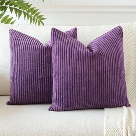 JOTOM Corduroy Soft Striped Boho Decorative Throw Pillow Covers 22x22 Inch Cushion Covers 55x55 cm Square Pillowcase for Couch Sofa Living Room Bed Home Decor Cushion Case Set of 2 (Eggplant Purple)