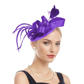 Century Star Kentucky Derby Fascinators Hats for Women Hats Headband Tea Party Vintage Cocktail Ribbon Feathers Hair Clip Purple One Size