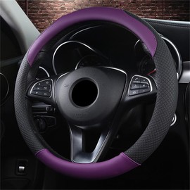 SFONIA Car Steering Wheel Cover Steering Wheel Protection Steering Wheel Cover PU Leather Universal 37-38 cm/15 Inch Non-Slip Breathable Durable (Purple)