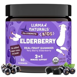 Llama Naturals Elderberry Gummies for Kids, Vegan, Organic Immune Support Supplement with Vitamin C and Zinc, Toddler Real Fruit Gummy Vitamins for Im