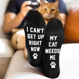 VICRAZY Funny Socks for Men - Ideal Cat Dad Gifts and Fathers Day Presents, Comical Black Cat Lovers, Unique gifts for Mom and Dad, Perfect Christmas Gifts, Warm and Humorous