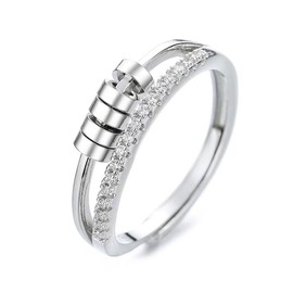 Auriselle Anxiety Rings for Women, Adjustable Anxiety Stress Rings, Cubic Zirconia Setting, Open Spinner Beads with Double Layer, Shiny Silver, Open Fidget Ring for Women, 2 Types, Copper, No Gemstone