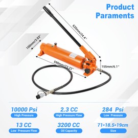 OXMART Hydraulic Hand Pump CP-700-2 10000psi, 3200CC Hydraulic Hand Pump Manual Lifting Pump, Ultra-high Pressure Hydraulic Hand Pump Kit with 2M/78.7" Oil Pipe Single Acting for Hydraulic Tools