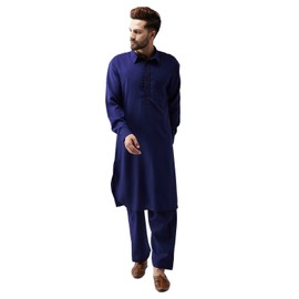 SOJANYA (Desde 1958), juego de Kurta Pathani de algodón negro para hombre, Azul marino, X-Large