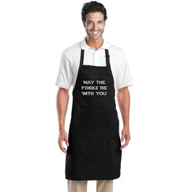 Star and Stripes May The Folks be with You Inspired Novelty Aprons, BBQ Cooking Aprons, Chef Full Length Black