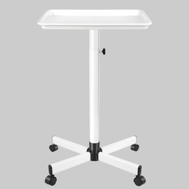 Chetunju White Rolling Salon Tray Cart With Wheels - Adjustable Color Tray for Minimalist Environment - Suitable for Medical, Dental, and Tattoo Use