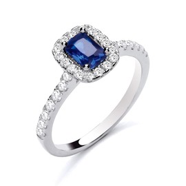 925 Sterling Silver Blue Sapphire CZ Cluster Emerald cut Ring size J K L M N O P Q R S - July BIRTHSTONE (L)