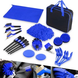 19Pcs Car Wash Cleaning Tool Kit and Detailing Brush Set with Carry Bag Universal For Interior, Exterior, Wheels and Air Vent, Blue