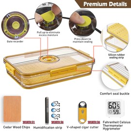 Tupperdor Cigar Humidor Cabinet with V-Cut Cigar Cutter, Humidifier and Hygrometer, Portable Spanish Cedar Desktop Storage Box (Yellow), 25-50 Cigars