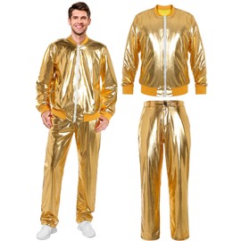 Halfchet Men's Metallic Jacket and Pants Set Jacket Men Straight Leg Trousers Costume for Men Disco Cosplay Party (Gold,X-Large)