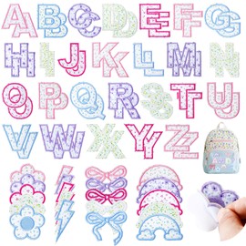 72 Pcs Floral Letter Patches Self Adhesive Patches Embroidered Stick on Letters for Girls Clothing,Include 52 A-Z Letter Stickers,20 Rainbow Flower Bowknot Sew on Patches for Backpacks Hats Dresses