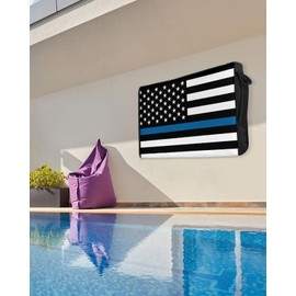 Outdoor TV Cover Blue Line Flag American Police Flag Honoring Law Enforcement Officers Waterproof Weatherproof TV Covers for 30 to 32 Inch Outside Flat Screen TV Protector Shield 30"W x 19"H x 4.5"D