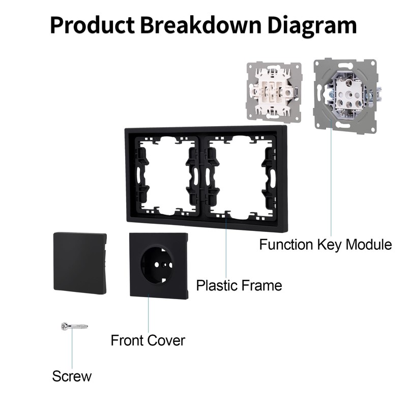 JIMEIDA Socket with Light Switch, Black, Flush-Mounted, Single 1-Way Light