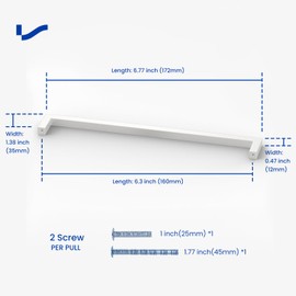 LONTAN Pack of 10 Cabinet Handles, White, Furniture Handles, 160 mm, Hole Spacing Handles for Kitchen Cabinets, Kitchen Handles, Door Handles, Kitchen Cabinet, Stainless Steel