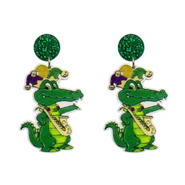 Mardi Gras Earrings for Women Acrylic MARDI GRAS Earrings Crocodiles Dangle Earrings Carnival Theme Drop Earrings Holiday Gifts