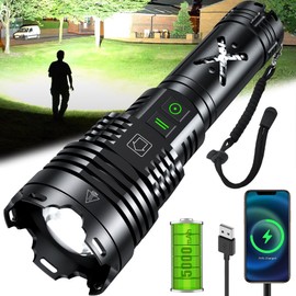 Rechargeable Led Flashlights 5800.000 High Lumens,Super Bright Flashlight True,Powerful Tactical Flashlight Up to 24H Long Battery Life Zoomable 6 Light Modes IP67 Water Resistant for Home Camping