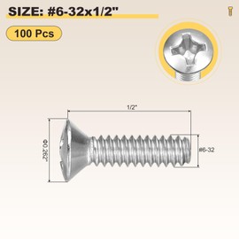 METALLIXITY Phillips Cross Recessed Countersunk Head Screws Bolts (#6-32x1/2") 100Pcs, 304 Stainless Steel Flat Head Woodworking Machine Screws - for Furniture Assembly DIY Projects, Silver