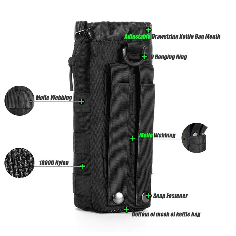 Upgraded Tactical Drawstring Molle Water Bottle Holder Tactical Pouches (NEW-2P