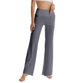 LaiEr Women's Bootcut Yoga Pants with Pockets High Waist Flared Bootleg Yoga Workout Pants with Side Pockets(Light Grey,L)