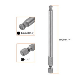 HARFINGTON 10pcs Ball End Hex Screwdriver Bit 5mm (H5.0) Tip 1/4" Hex Shank 100mm (4") Long Magnetic Ball Head Bits Industrial Grade S2 Steel Metric Screw Driver Bit