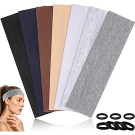 Diadema de Algodón, JASUVII 7 colores Diademas Deportivas + 7 Ligas para Cabello, Elástica Suave Que Absorbe el Sudor, Cinta Deportiva Pelo Hombre y Mujer para Yoga, Fitness, Correr, Ciclismo Gimnasia
