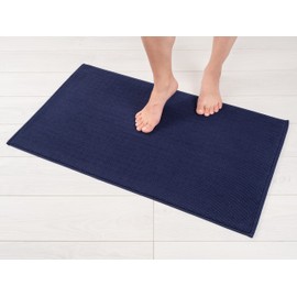 American Soft Linen Bath Rug, 17 in 24 in 100% Cotton Bath Mats Rugs for Bathroom, Non Slip Washable Shaggy Form Area Rugs, Navy Blue Bath Rug