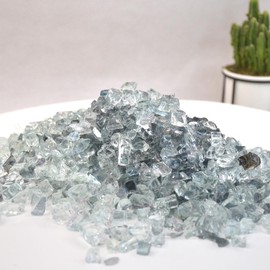 10 lbs High-Gloss Crushed Glass, 1/4" Fire Glass for Fireplaces, Suitable for Fire Pits, Fireplace Tables and Landscaping (Light Grey)