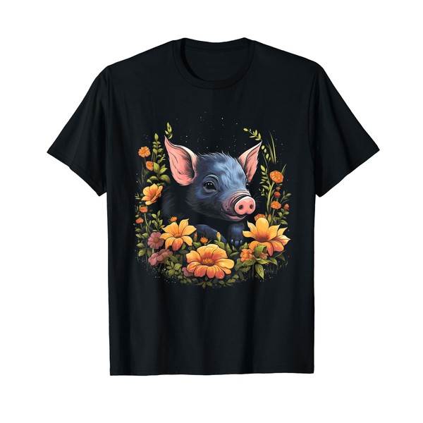 Adorable Piglet in Wildflower Field Graphic T-Shirt