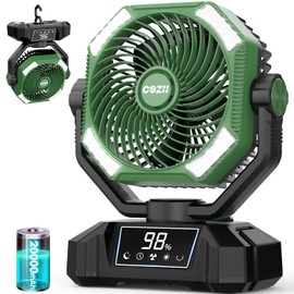 Rechargeable Fan Portable, 20000mAh Oscillating Camping Fan Rechargeable - Touch Screen, 5 Speeds, 8 Timing, 3 Colors LED Lantern, USB Battery Powered for Indoor Outdoor Use, Beach, Tent, Travel