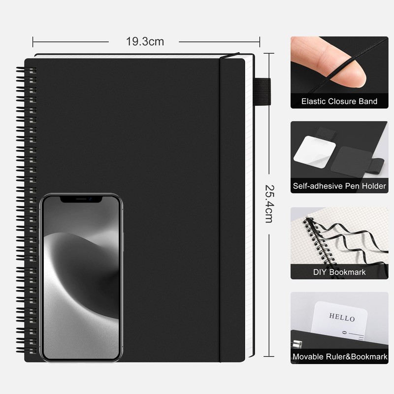RETTACY Squared Spiral Notebook B5 Graph Grid Wirebound Journal with