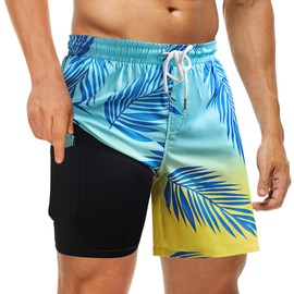techcity Mens Swimming Trunks with Compression Liner Quick Dry Swim Shorts Bathing Suit Swim Trunks