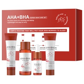 Skin Care Set, AHA Skincare Kit, Skin Care Routine Kit for Women, Skincare Gift Set with Cleanser, Toner, Serum, Face Cream, Travel Friendly Skin Care Mini Kit, 4 pcs