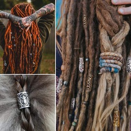 Viking Dreadlocks Beard Beads, Vintage Beard Braiding Beads Dreadlocks Juego de Herramientas Accesorio para Trenzar el Cabello Pulsera Colgante Collar Decoración del Cabello