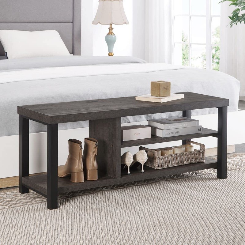 EXCEFUR Industrial Entryway Bench, Rustic Indoor Shoe Boot Storage Bench