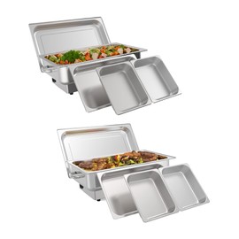 2 PACK Electric Chafing Dish Buffet Set 9QT Buffet Food Servers and Warmers Digital Display Temperature with 1 Full-size Pan & 2 Half-size Pan Stainless Steel for Parties Weddings Caterings