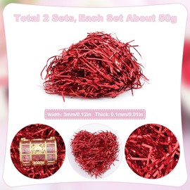SOFPLATE 100G Gift Basket Filling Paper Red Metallic Shredded Paper Plastic Crinkle Cut Shiny Iridescent Film PP Hamper Shred Filler for Gift Wrapping Basket Filling Valentine's Day Holiday Decoration