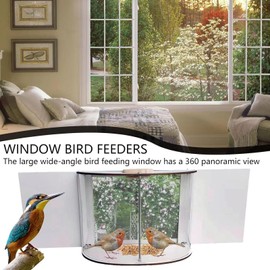 Fockety Window Bird Feeder, 180° Clear View Wooden Transparent Bird House for Viewing Squirrel Proof Clear Window Bird Feeders for Outside, Wild Bird Watching Gift, Garden Decor