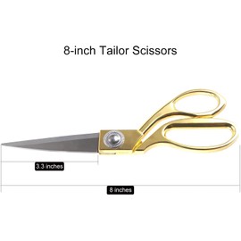Gold Heavy Duty 8 Inches Sewing Scissors, Professional Tailor Scissor Shears by Stainless Steel for Cutting Cloth and Multiple Uses