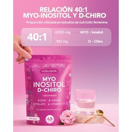Myo Inositol y D-Chiro Inositol 40:1 Platinum 4000mg - Fórmula Mejorada Con Folato + Zinc + Cromo y Vitamina D3-45 Días de Suministro 225g - Alta Biod