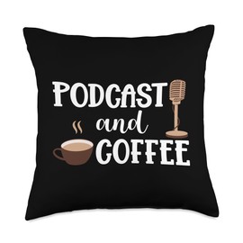 Podcast And Coffee Microphone Podcast Throw Pillow