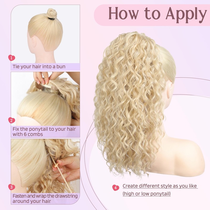 HOOJIH Ponytail Extension, Curly Wavy Drawstring Ponytail Hair Extensions Extra