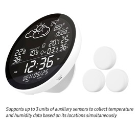 Tuya Wifi Smart Weather Station with Clock Indoor and Outdoor Temperature & Humidity Meter Multifunctional Large Color Screen Weather Clock Temp. & Humidity Gauge with 3 Sensors