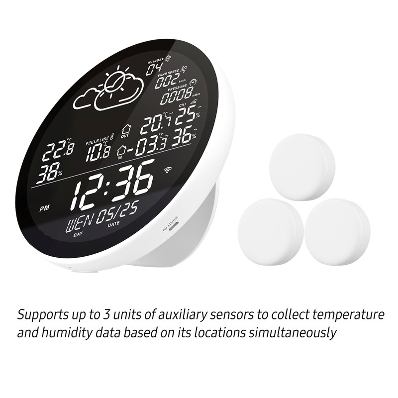 Tuya Wifi Smart Weather Station with Clock Indoor and Outdoor