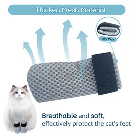Cat Boots,paw Covers Anti-Scratch Cat Foot Covers for Cats Adjustable Mesh Cat Claw Protectors Non-Slip Breathablesuitable for Family Pet Cat Bathing and Nail Cutting (4 Pieces) (m, Grey)