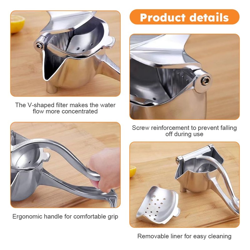Orange Pomegranate Lemon Squeezer,Manual Citrus Press,Ergonomic Handles Hand Press Bar(Silver)